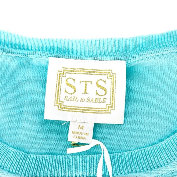 Sail to Sable Knit Fringed Sleeveless Sweater Size Medium Aqua New NWT **w/FLAW - Picture 3 of 6